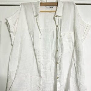Women’s Sonoma Button Down Linen White Shirt Top Blouse Short sleeve XL